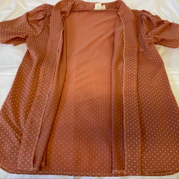 Vintage 70’s Stoplight of California Peach Polka-Dot Button Down Blouse - M - Picture 12 of 12